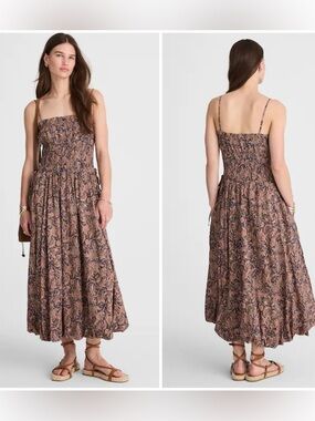 Madewell Smocked Bubble-Hem Midi summer Dress in Paisley print NEW 2